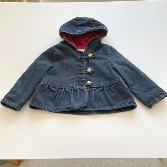 Toddler fancy peplum denim jacket with hood, Joe Fresh 18m - 2T - Picture 1 of 3